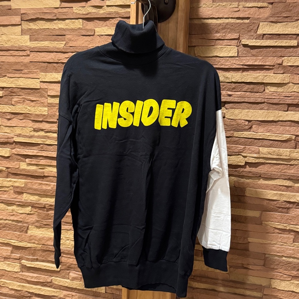 Zara Black and White Turtleneck Sweater with Yellow 'INSIDER' Print